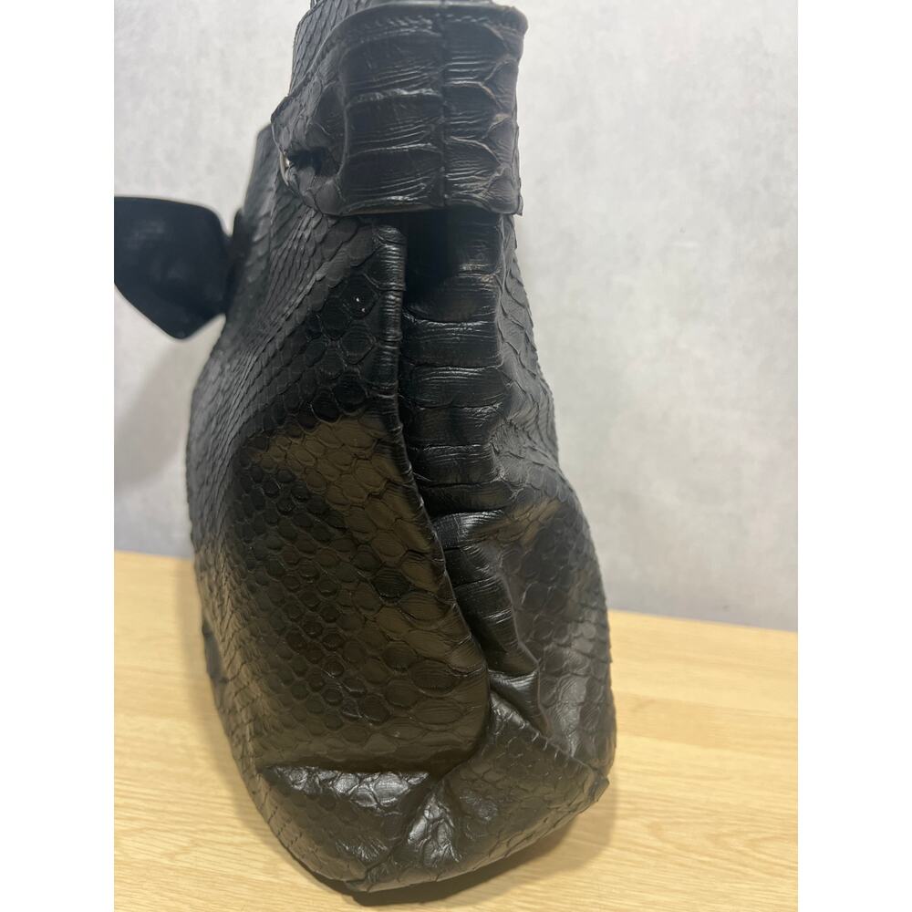 Furla Black Python Embossed Leather Side Bow Hobo… - image 6